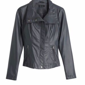 RD Style Women's Warm Dark Gray Zip Up Faux Leather Zip Up Jacket